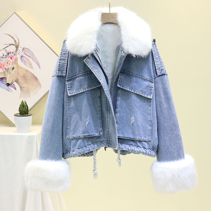 Winter Women's Denim Jacket With Fur Coat Women Jean Jacket 2019 Winter Denim Jacket Women parka Female Wool Liner Warm Parkas